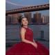 Sleeveless Burgundy Quince Dress Lace Appliques Girls Ball Gown Sweet 16 Dresses Crystal Vestidos De 15 Anos