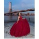 Sleeveless Burgundy Quince Dress Lace Appliques Girls Ball Gown Sweet 16 Dresses Crystal Vestidos De 15 Anos