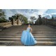 Sleeveless Sky Blue Quince Dress Lace Appliques Girls Ball Gown Sweet 16 Dresses V Neck Vestidos De 15 Anos