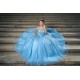 Sleeveless Sky Blue Quince Dress Lace Appliques Girls Ball Gown Sweet 16 Dresses V Neck Vestidos De 15 Anos