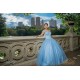 Sleeveless Sky Blue Quince Dress Lace Appliques Girls Ball Gown Sweet 16 Dresses V Neck Vestidos De 15 Anos