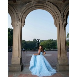 Sleeveless Vestidos De 15 Anos Sky Blue Quince Dress Lace Appliques Tiered Girls Ball Gown Sweet 16 Dresses