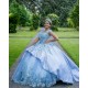 Sleeveless Vestidos De 15 Anos Sky Blue Quince Dress V Neck Birthday Party Dress With 3D Flowers