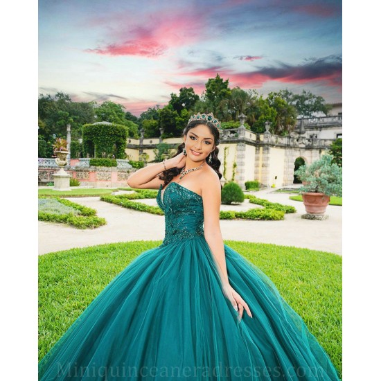 Strapless Green Quince Dress V Neck Sleeveless Vestidos De 15 Anos Lace Appliques Sweet 15 Gowns