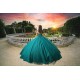 Strapless Green Quince Dress V Neck Sleeveless Vestidos De 15 Anos Lace Appliques Sweet 15 Gowns