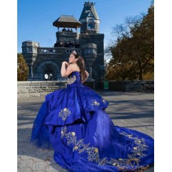 Sweetheart Neck Blue Quince Dress Sleeveless Girls Ball Gown Sweet 16 Dresses Lace Appliques Vestidos De 15 Anos