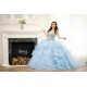 Tiered Sky Blue Quince Dress Strapless Sweetheart Neck Birthday Party Gown Lace Appliques Sequin Vestidos De 15 Anos