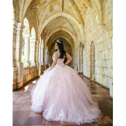 V Neck Pink Quince Dress Sleeveless Vestidos De 15 Anos Crystal Ruffled Women 2024 Ball Gown