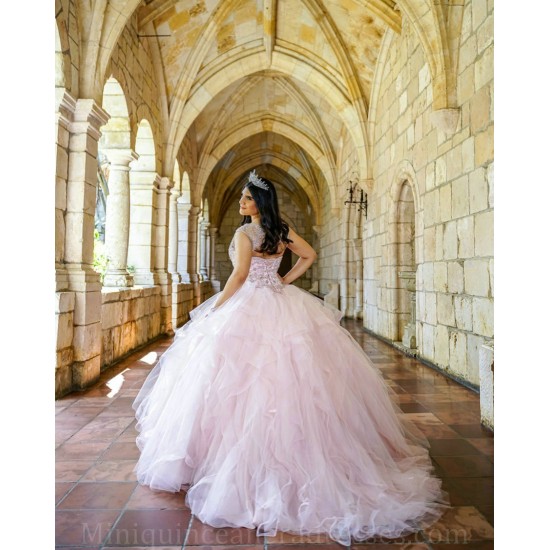 V Neck Pink Quince Dress Sleeveless Vestidos De 15 Anos Crystal Ruffled Women 2024 Ball Gown