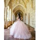 V Neck Pink Quince Dress Sleeveless Vestidos De 15 Anos Crystal Ruffled Women 2024 Ball Gown