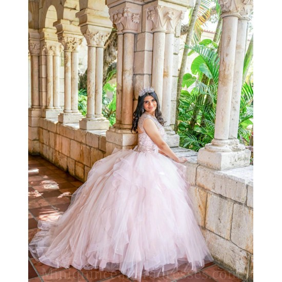 V Neck Pink Quince Dress Sleeveless Vestidos De 15 Anos Crystal Ruffled Women 2024 Ball Gown