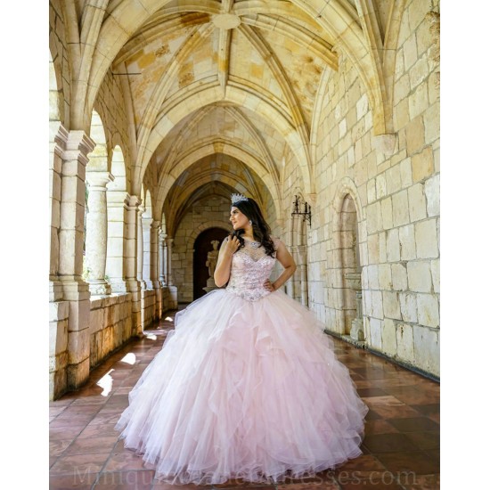 V Neck Pink Quince Dress Sleeveless Vestidos De 15 Anos Crystal Ruffled Women 2024 Ball Gown