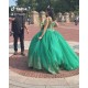 V Neck Vestidos De 15 Anos Green Quince Dress Lace Appliques Sleeveless Girls Ball Gown Sweet 16 Dresses