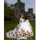 V Neck Vestidos De 15 Anos Sleeveless White Quince Dress Princess Quinceanera Dresses With Flowers Embroidered