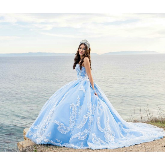 Sleeveless Sky Blue Quince Dress Sweetheart Neck Vestidos De 15 Anos Lace Appliques Girl Birthday Gowns