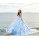 Sleeveless Sky Blue Quince Dress Sweetheart Neck Vestidos De 15 Anos Lace Appliques Girl Birthday Gowns