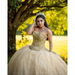 Sleeveless Vestidos De 15 Anos Gold Dress Girl Quince Sweetheart Neck Women 2024 Ball Gown Sequin Lace Appliques Girl Birthday Gowns