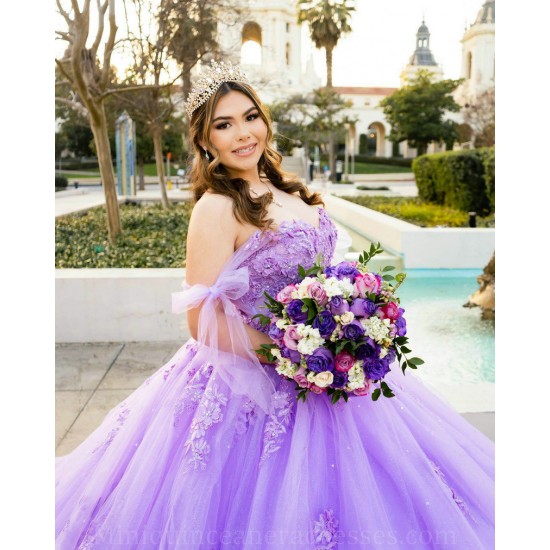 Sleeveless Vestidos De 15 Anos Lilac Quince Dress Sequin Sweetheart Neck Girl Birthday Gowns With 3D Flowers