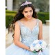 Sleeveless Vestidos De 15 Anos Sky Blue Quince Dress Crystal V Neck Girl Birthday Gowns