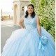 Sleeveless Vestidos De 15 Anos Sky Blue Quince Dress Lace Appliques Girl Birthday Gowns