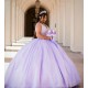 Spaghetti Strap Vestidos De 15 Anos V Neck Lilac Quince Dress Sequin Sleeveless Girl Birthday Gowns