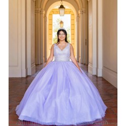 Spaghetti Strap Vestidos De 15 Anos V Neck Lilac Quince Dress Sequin Sleeveless Girl Birthday Gowns