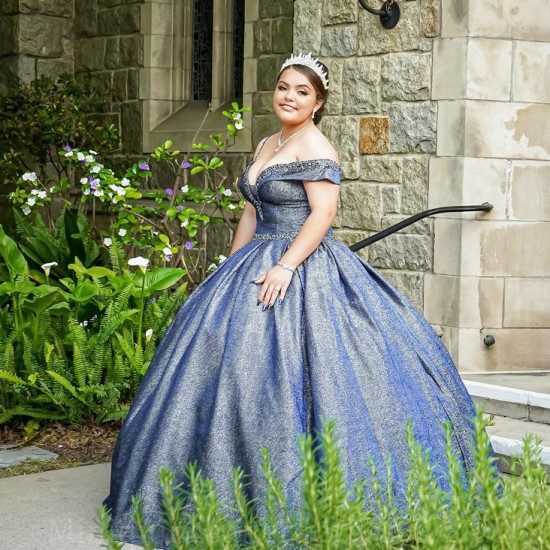 Sweetheart Neck Navy Blue Quince Dress Off Shoulder Vestidos De 15 Anos Sequin Girl Birthday Gowns