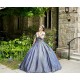 Sweetheart Neck Navy Blue Quince Dress Off Shoulder Vestidos De 15 Anos Sequin Girl Birthday Gowns