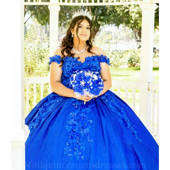 Sweetheart Neck Vestidos De 15 Anos Blue Quince Dress Off Shoulder Girl Birthday Gowns With 3D Flowers