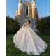 V Neck 15 Anos Champagne Quince Dress Crystal Women 2024 Ball Gown Lace Appliques Long Sleeve Girl Birthday Gowns