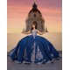 V Neck Quince Dress Navy Blue Vestidos De 15 Anos Sequin Lace Appliques Girl Birthday Gowns Sleeveless Women 2024 Ball Gown