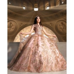 V Neck Quince Dress Rose Gold Vestidos De 15 Anos Lace Appliques Girl Birthday Gowns Sleeveless Women 2024 Ball Gown