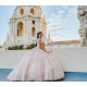 V Neck Vestidos De 15 Anos Rose Gold Quince Dress Sequin Sleeveless Girl Birthday Gowns With 3D Flowers