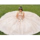 V Neck Vestidos De 15 Anos Rose Gold Quince Dress Sequin Sleeveless Girl Birthday Gowns With 3D Flowers