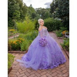 Cape Sleeve 15 Anos Lilac Quince Dress Sweetheart Neck Women 2024 Ball Gown Pearl  Girl Birthday Gowns With 3D Flowers