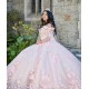 Cape Sleeve Pink Quince Dress 3D Flowers Girls Ball Gown Crystal Sweet 16 Dresses Sweetheart Neck Vestidos De 15 Anos