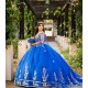 Cape Sleeve Vestidos De 15 Anos Blue Quince Dress Lace Appliques V Neck Girl Birthday Gowns