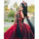 Cape Sleeve Vestidos De 15 Anos Red Quince Dress V Neck Girl Birthday Gowns With 3D Flowers