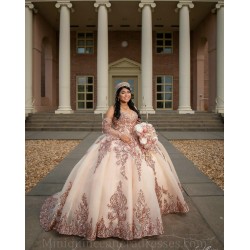 Detachable 15 Anos Rose Gold Quince Dress Sweetheart Neck Women 2024 Ball Gown Lace Appliques Sequin Girl Birthday Gowns