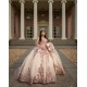 Detachable 15 Anos Rose Gold Quince Dress Sweetheart Neck Women 2024 Ball Gown Lace Appliques Sequin Girl Birthday Gowns