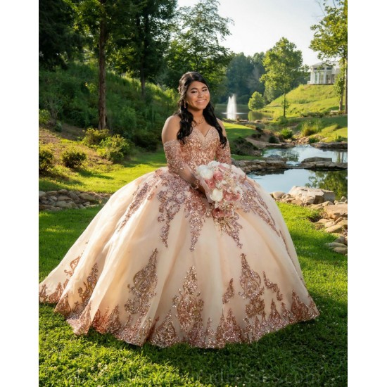 Detachable 15 Anos Rose Gold Quince Dress Sweetheart Neck Women 2024 Ball Gown Lace Appliques Sequin Girl Birthday Gowns