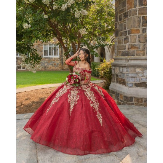 Long Sleeve 15 Anos Red Quince Dress Sweetheart Neck Women 2024 Ball Gown Lace Appliques Girl Birthday Gowns