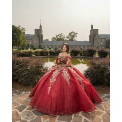 Long Sleeve 15 Anos Red Quince Dress Sweetheart Neck Women 2024 Ball Gown Lace Appliques Girl Birthday Gowns