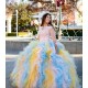 Long Sleeve Pink Quince Dress Ruffled Girls Ball Gown Sweet 16 Dresses Lace Appliques Vestidos De 15 Anos