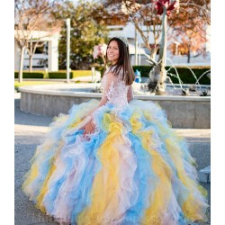 Long Sleeve Pink Quince Dress Ruffled Girls Ball Gown Sweet 16 Dresses Lace Appliques Vestidos De 15 Anos