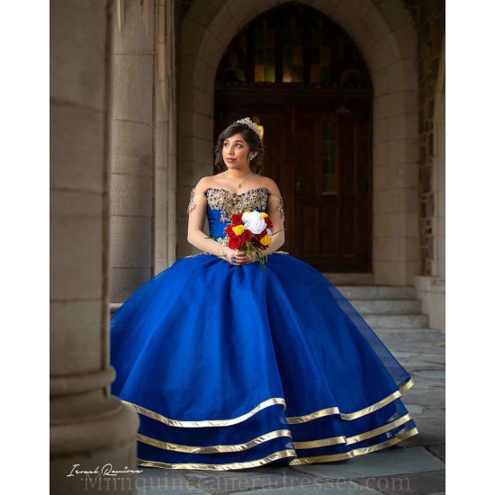 Long Sleeve Vestidos De 15 Anos Blue Dress Girl Quince Women 2024 Ball Gown Lace Appliques Girl Birthday Gowns