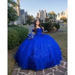 Off Shoulder 15 Anos Blue Quince Dress Lace Appliques Girl Birthday Gowns Sweetheart Neck Sweet 15 Gowns