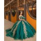 Off Shoulder 15 Anos Emerald Green Quince Dress V Neck Girl Birthday Gowns Lace Appliques Sweet 15 Gowns