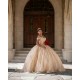 Off Shoulder 15 Anos Gold Quince Dress Sweetheart Neck Women 2024 Ball Gown Lace Appliques Sequin Girl Birthday Gowns