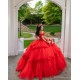 Off Shoulder 15 Anos Red Quince Dress Sequin Girl Birthday Gowns Lace Appliques Sweet 15 Gowns